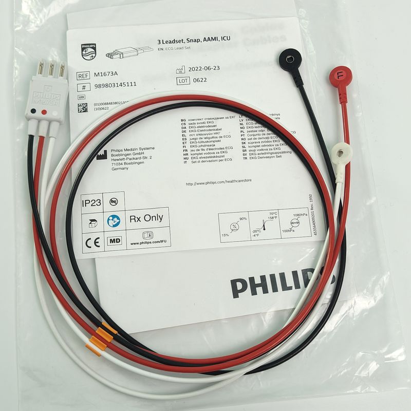 REF M1673A PHILIP रोगी मॉनिटर CBL 3 लीडसेट स्नैप AAMI ICU PN 989803145111