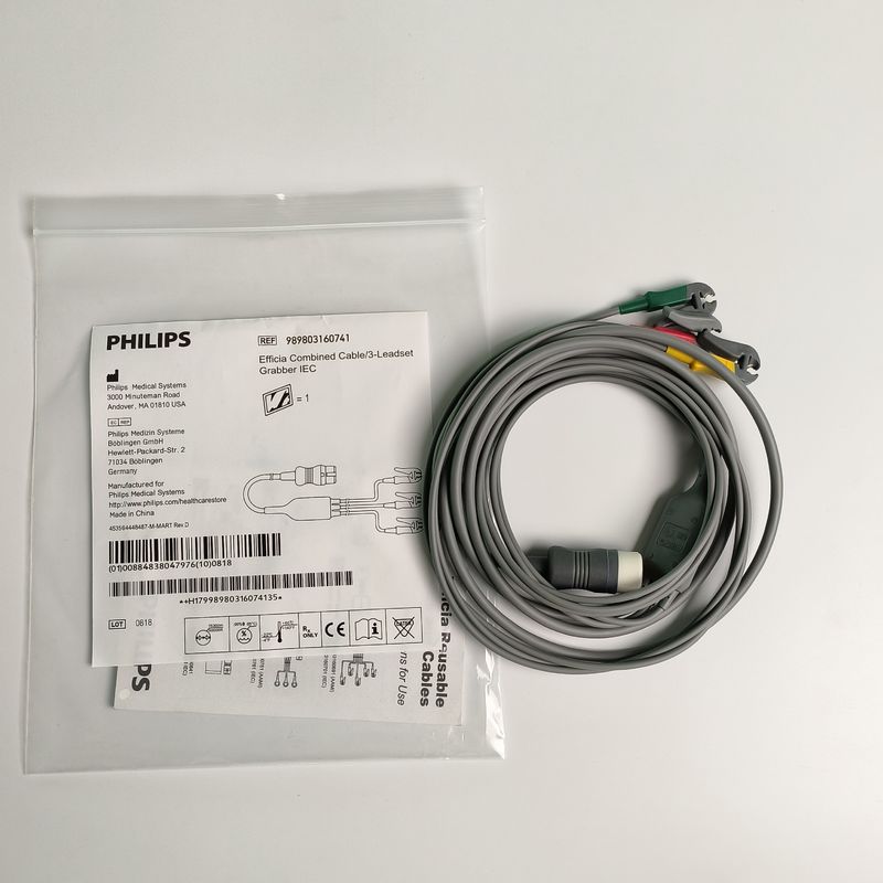 PHILIP मूल Efficia संयुक्त केबल/3-लीडसेट Grabber IEC. मशीन अंत दौर 12-पिन,REF: 989803160741