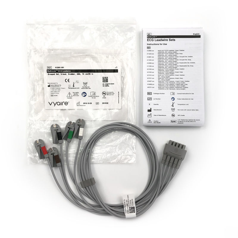 GE Ref:412681-001 मल्टी-लिंक ईसीजी लीडवायर ग्रुप सेट,5 -लीड,ग्रेबर,AHA 74 CM /29 IN